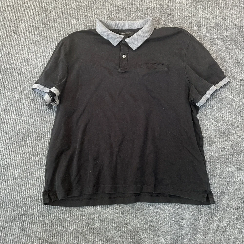 Banana Republic Mens Luxe Touch Performance Polo XL Black Contrast Collar